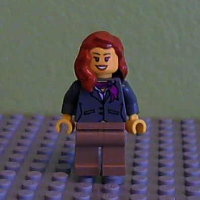 LEGO Minifigure-Dark Bluish Gray Jacket with Magenta Scarf, Dark Tan Legs, Dark Orange Female Hair over Shoulder-Town / City-CTY370-Creative Brick Builders